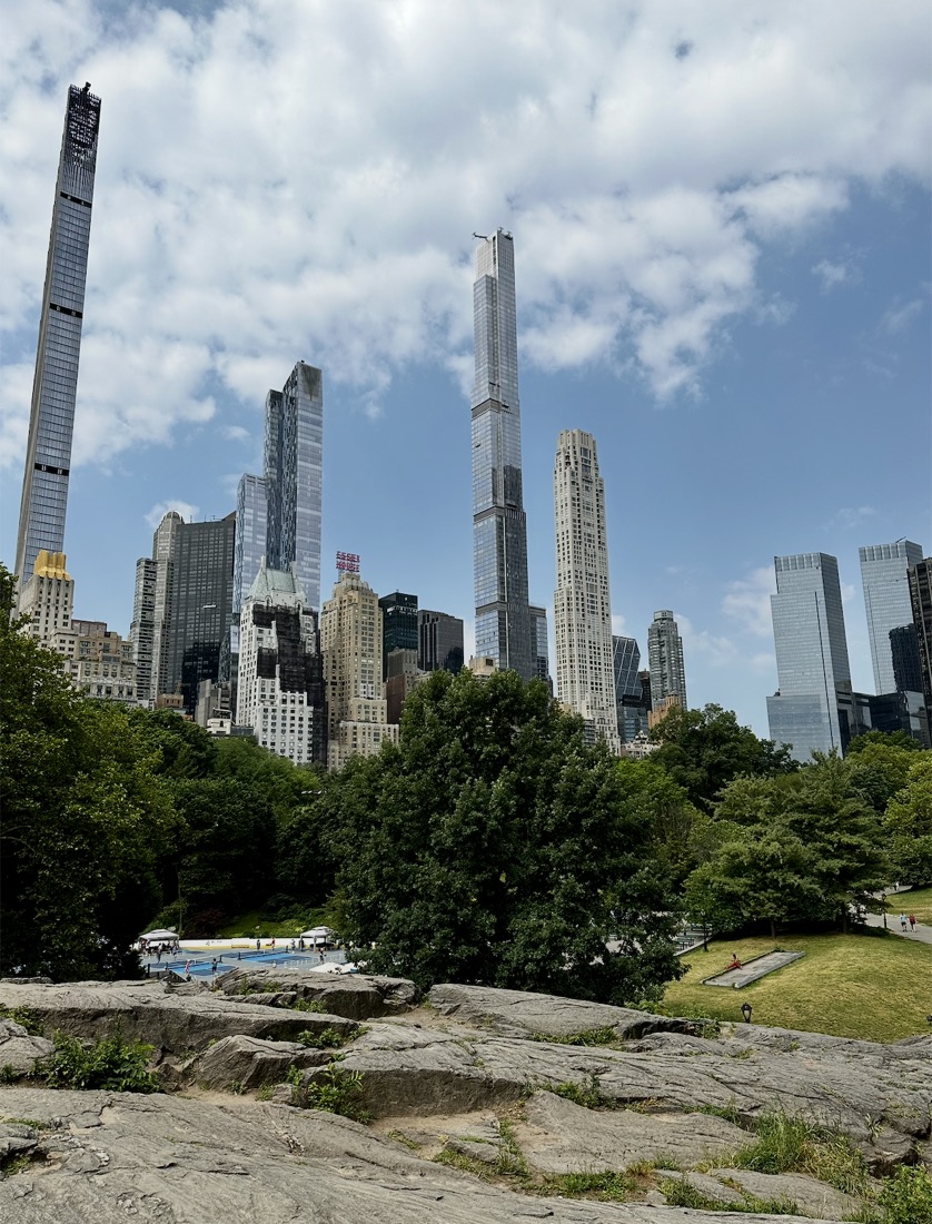 The Midtown Manhattan skyline seen from the rocks in Central Park